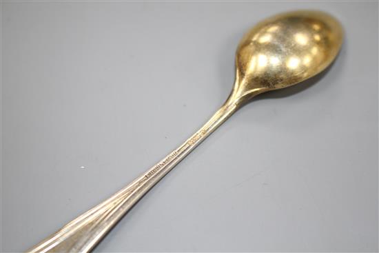 A cased set of early 20th century German parcel gilt 800 white metal coffee spoons, by Carl Weishaupt, in original box, 69 grams